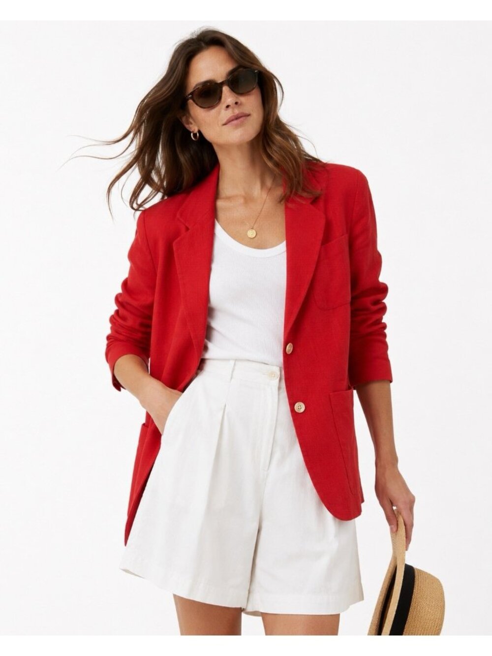 LINEN BLAZER JACKET red MEDIUM summer nantucket hamptons coastal vintage 90s